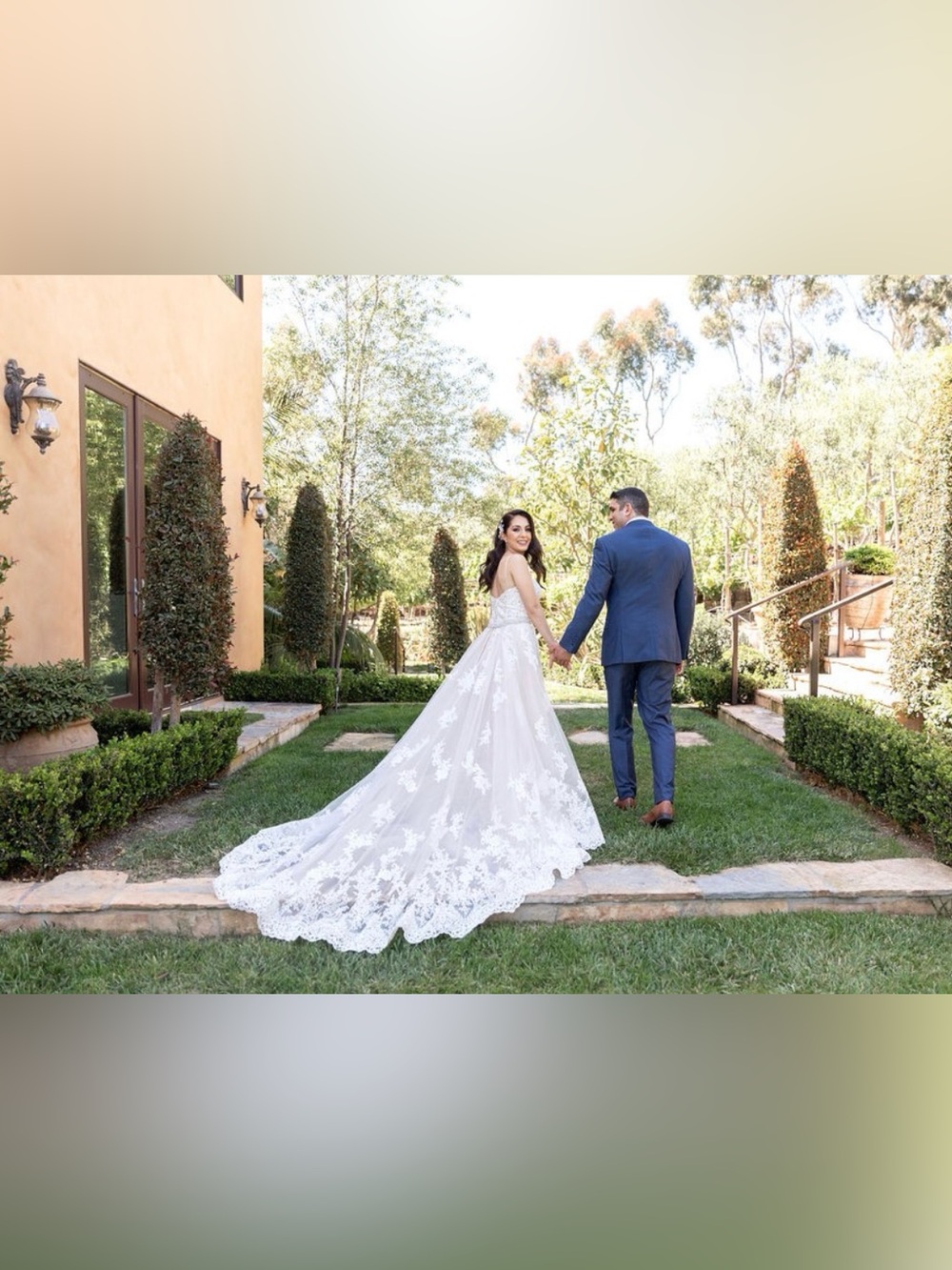 Romantic White Lace Wedding Dress with Dramatic Train